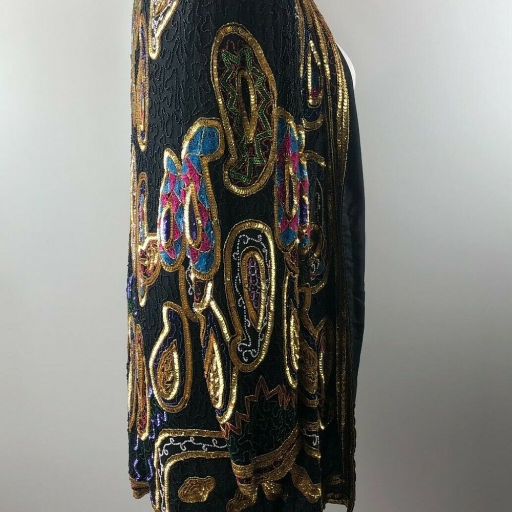 Vintage Laurence Kazar Silk Beaded Sequin Evening - Picture 6 of 9